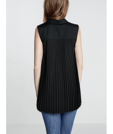 Chemise femme noire avec pliss dans le dos