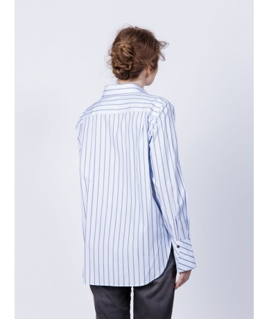 Chemise popeline de coton rayé bleu et gris