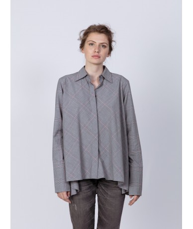 Chemise femme manche longue en twill de coton imprimé Prince de Galles