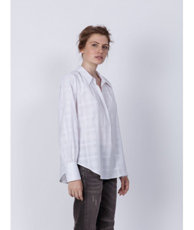 Chemise femme blanche à carreau en voile de coton - chemise Omu