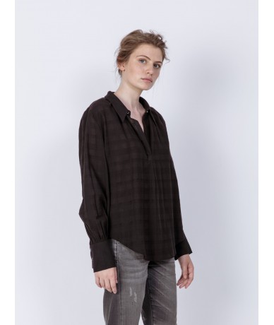 Chemise noire à carreau en voile de coton pour femme - chemise Omu