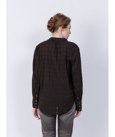 Chemise noire à carreau en voile de coton pour femme