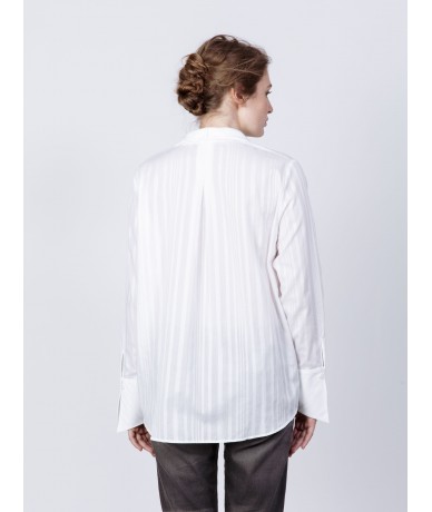 Blouse voile de coton rayé ton sur ton col mao